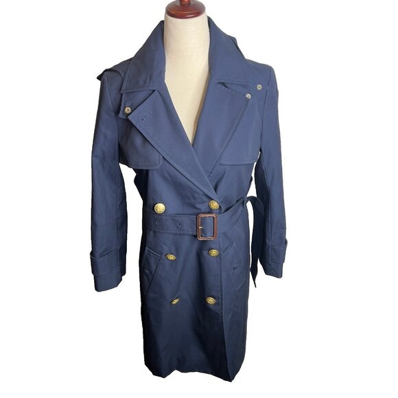 J.Crew Womens $348 Petite New Icon Trench Coat Vintage Navy Size P2 BF458